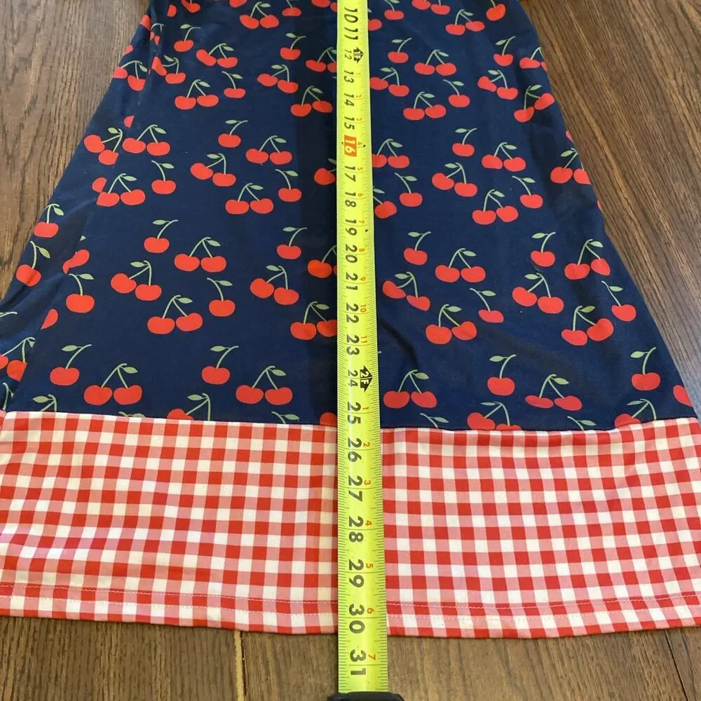 Pete & Lucy Dress Girls Size 10/12 T Shirt Cherries Red Checked Round Neck